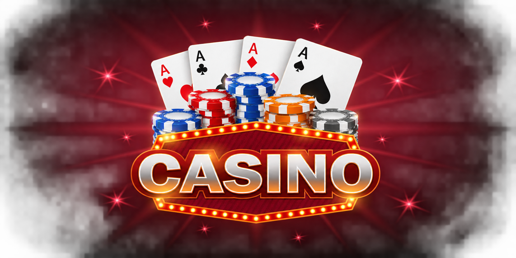 Quân bài và chip với tiêu đề Casino
