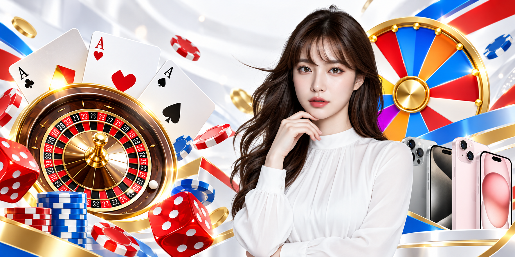 Nhân vật nữ và biểu tượng bài roulette minh họa hướng dẫn casino