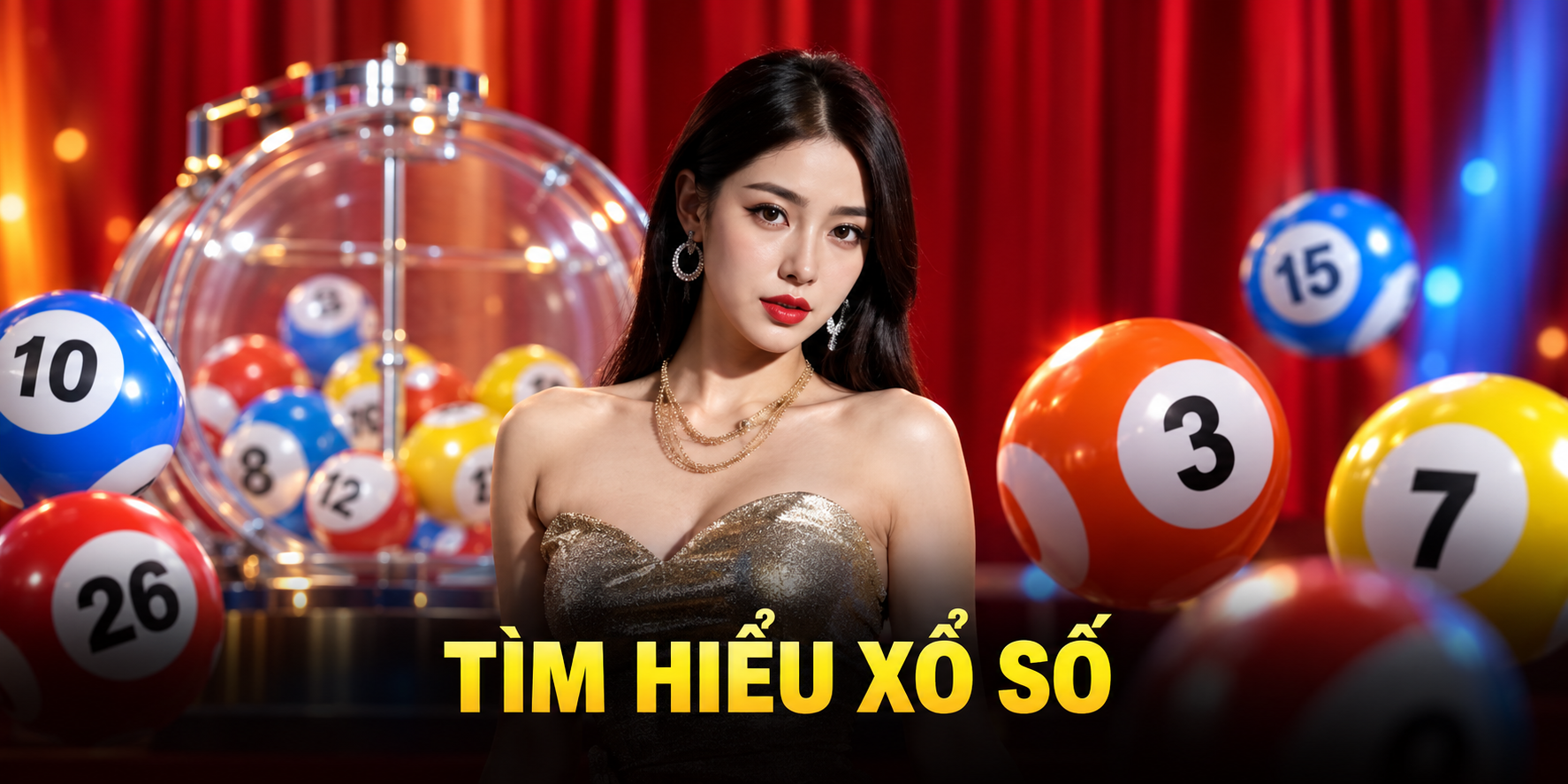 Nhân vật nữ và các quả bóng xổ số cho bài tìm hiểu xổ số